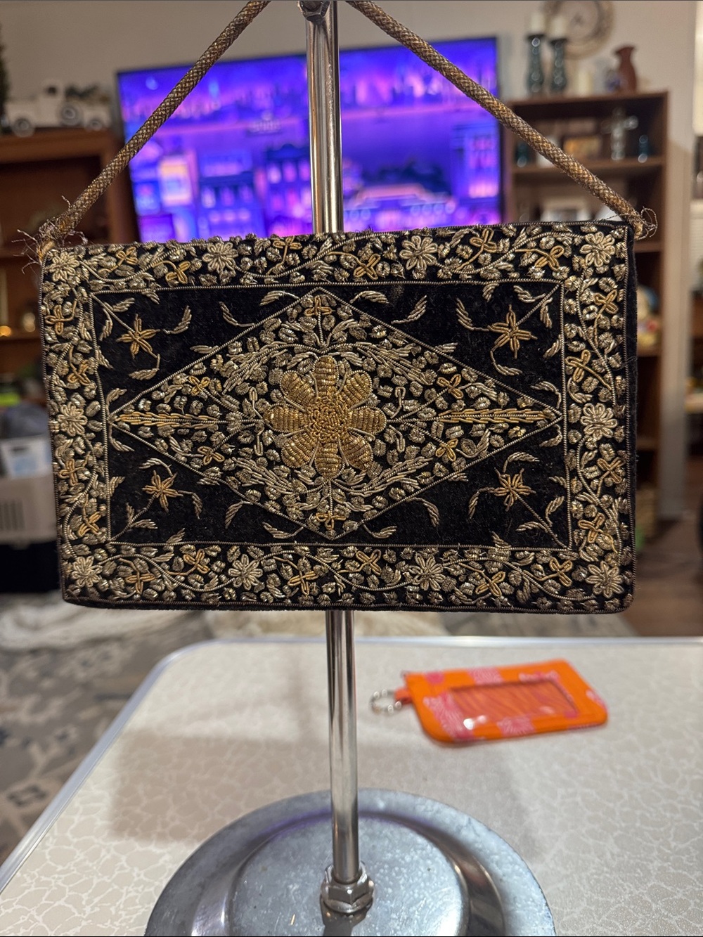 Black and Gold Embroidered Evening Clutch - Classic Elegance